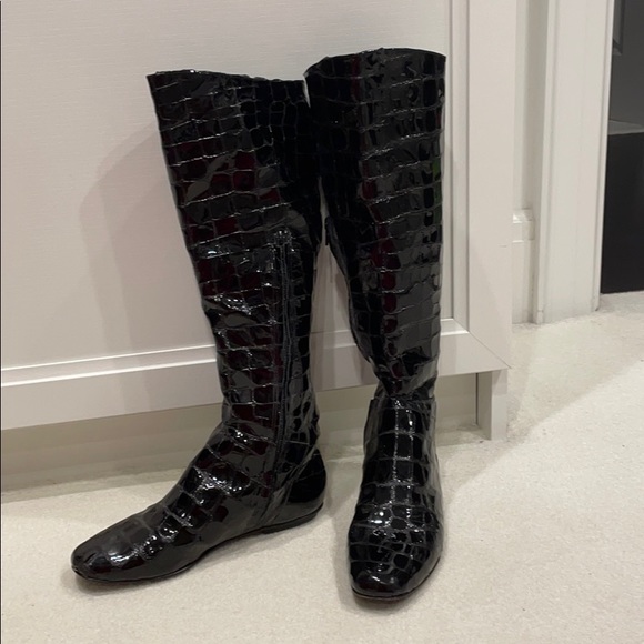 Tall patent leather croc print boots - Picture 3 of 5